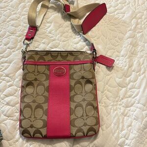 Pink and brown coach bag